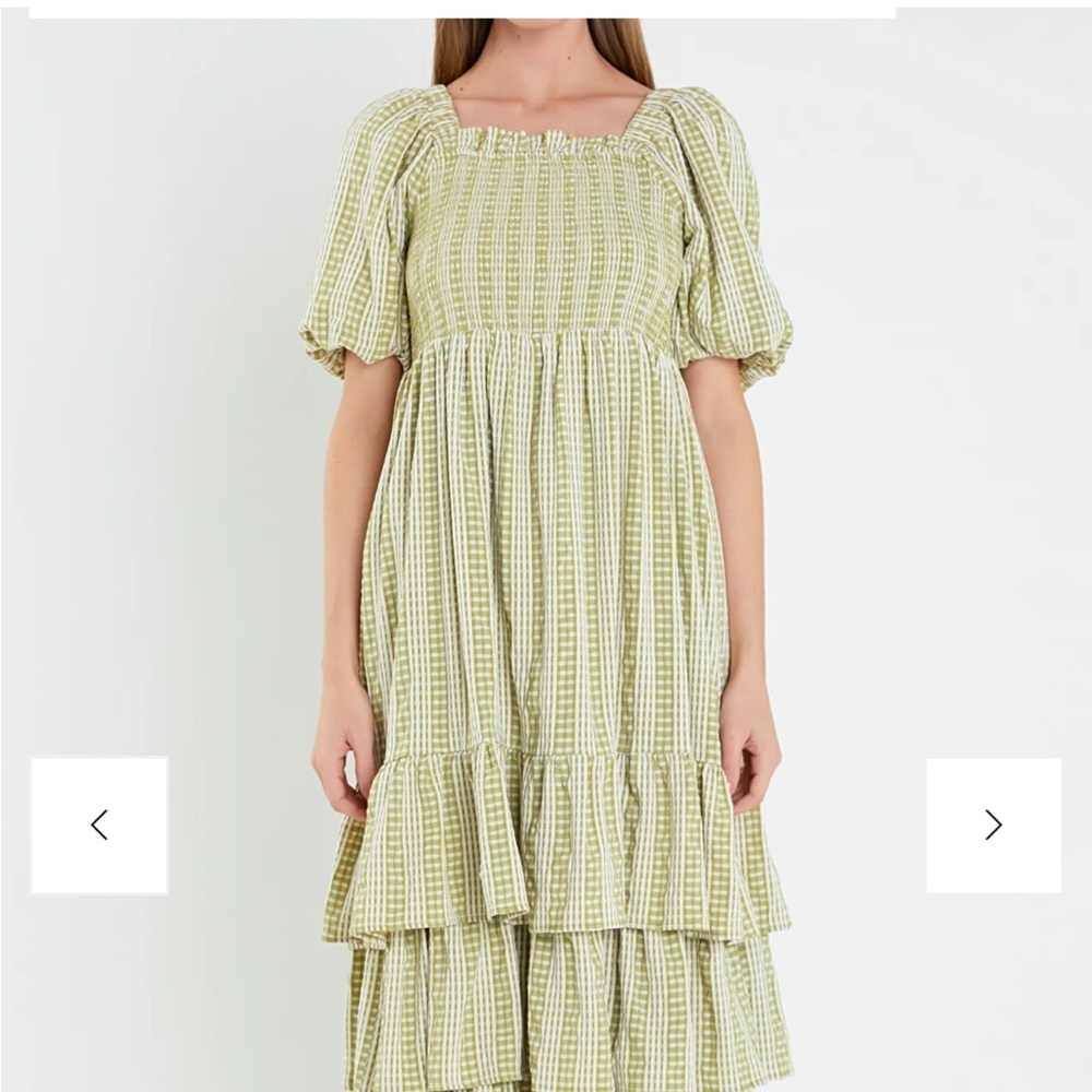 English Factory Avocado Checkered Midi Dress
